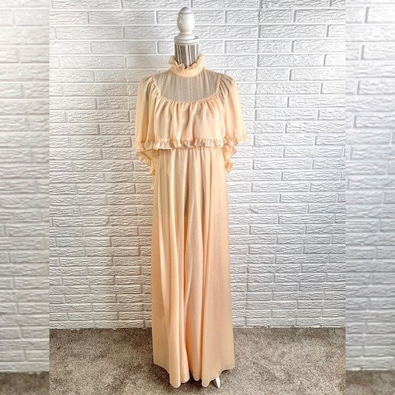 Vintage Peach Colored Flowy Tiered Maxi Dress