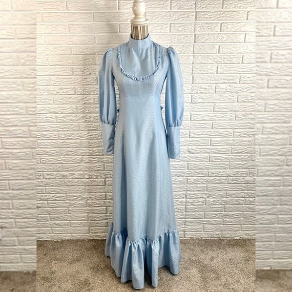 Vintage Blue Patterned Cottagecore Maxi Dress