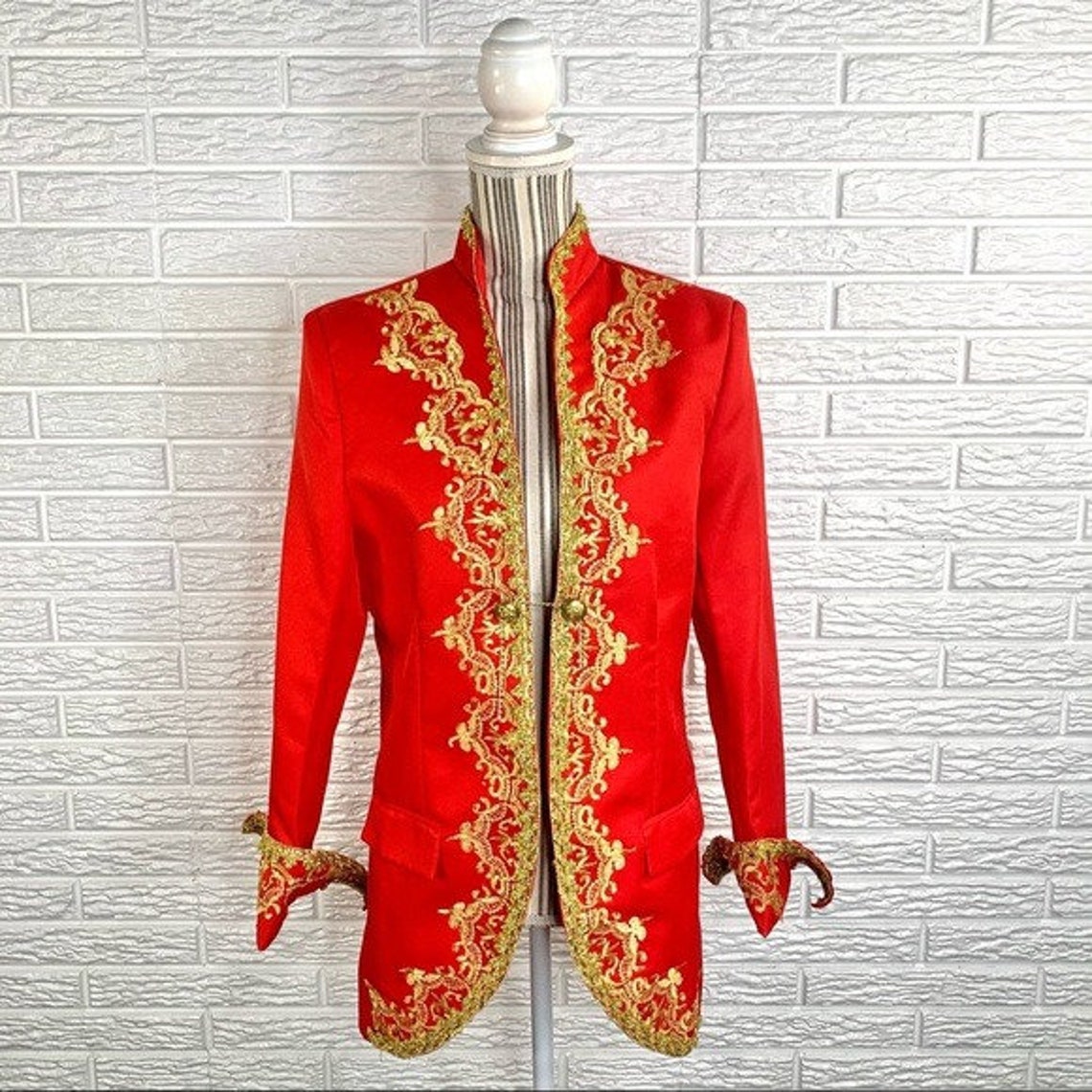 Vintage Red and Gold Lace Embellished Jacket Etsy