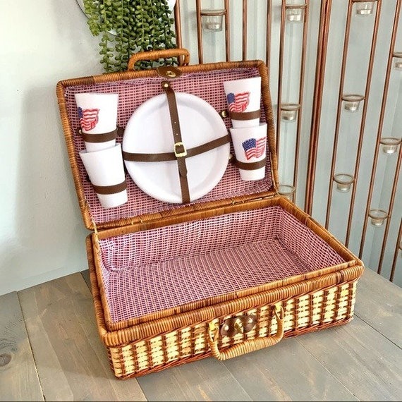 美品　Vintage picnic basket Amazon.com: GOVNPJ Wicker Picnic Baskets, Country Vintage