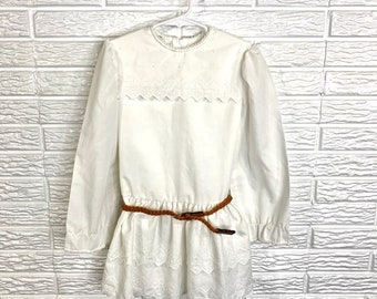 Vintage Harold Wold Girls White Embroidered Tunic