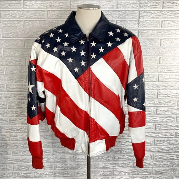 WHEREMI Michael Hoban American Flag Leather Jacket