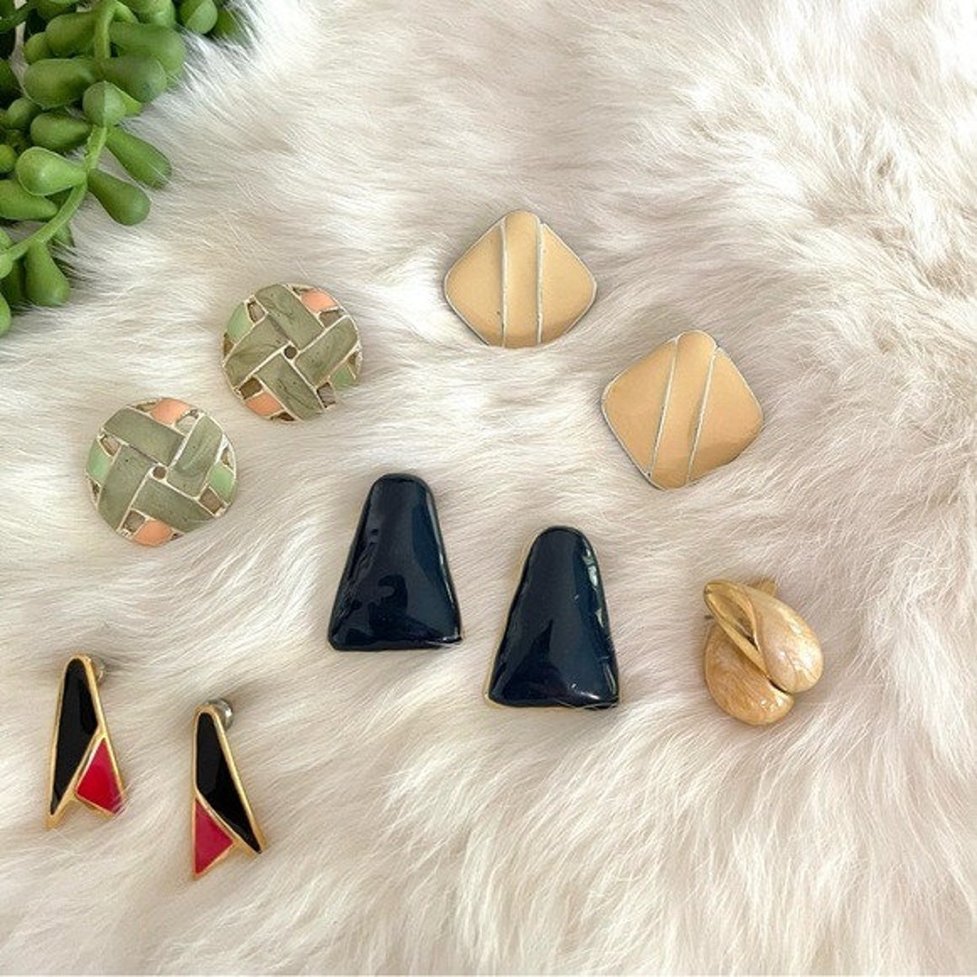 Vintage Bundle of Earrings Set of 5 Pairs Multicolored Resin - Etsy