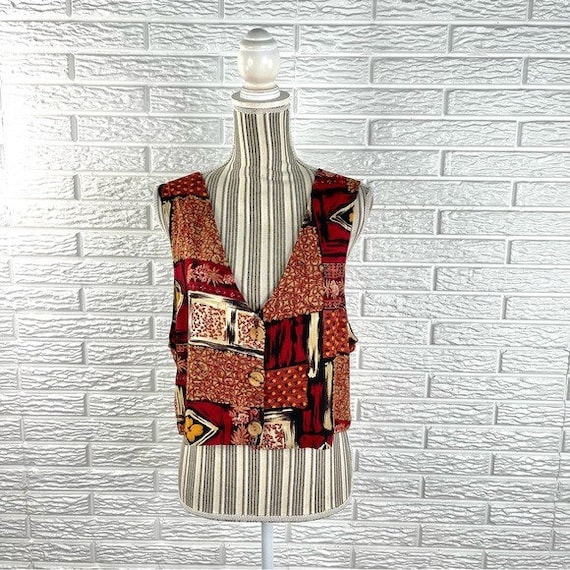 Vintage JD Wright Patterned Patchwork Vest Size 1… - image 1