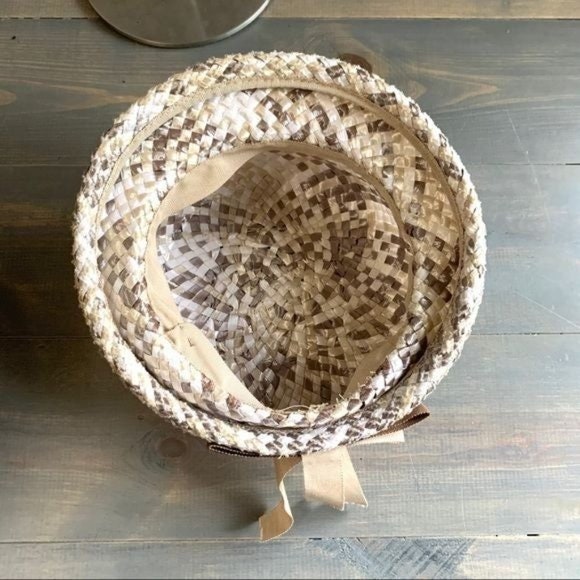 Vintage Cream & Brown Straw Cloche Hat - Etsy display picture 1