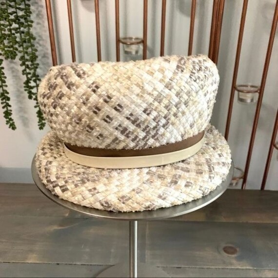 Vintage Cream & Brown Straw Cloche Hat - Etsy display picture 2