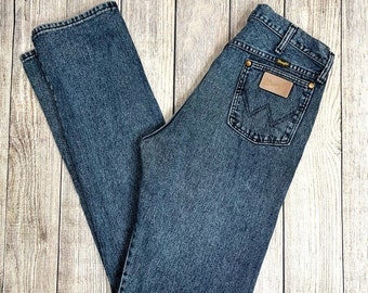 Vintage Wrangler Niebieskie Jeansy Proste Nogawki