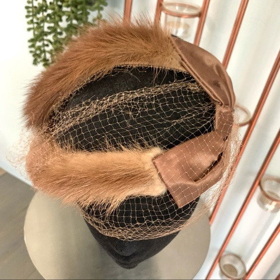 Vintage Casque Fascinator Hat Brown Mink Fur - image 5