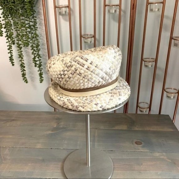 Vintage Cream & Brown Straw Cloche Hat - Etsy display picture 1