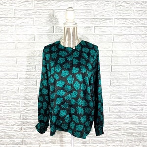 Vintage Worthington Green Black Satin Blouse Size 14