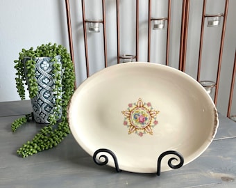Plato ovalado de cerámica Paden City Pottery, color crema con estampado floral, estilo vintage de los años 30-50, C42