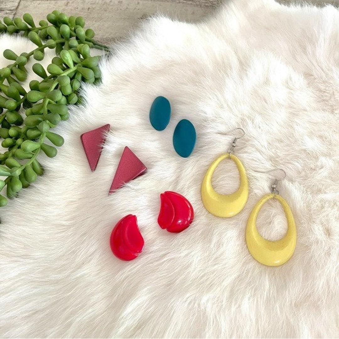 Vintage Bundle of Earrings Set of 4 Pairs Colorful Plastic Etsy