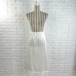 Vintage Sears White Satin Skirt Slip Lace Trimmed Size Small Permanent Non-Cling