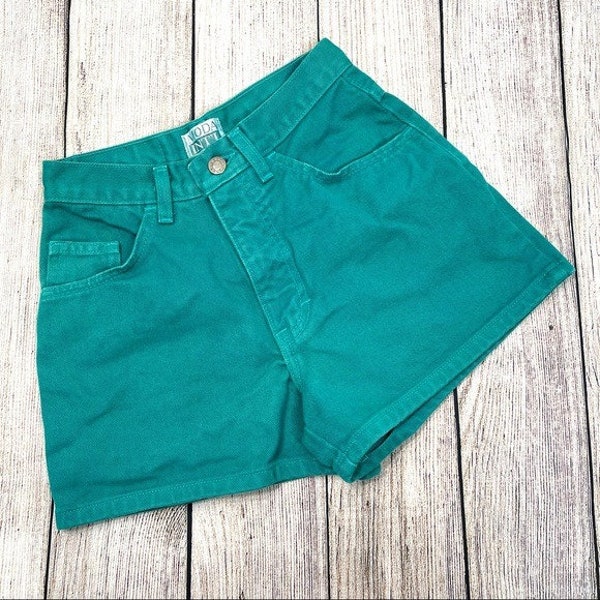 Vintage Moda Int Distressed The London Jean Green High Waisted Jean Shorts Sz 2