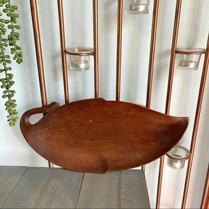 Vintage Monkey Pod Platter Brown Leaf Wood Plate