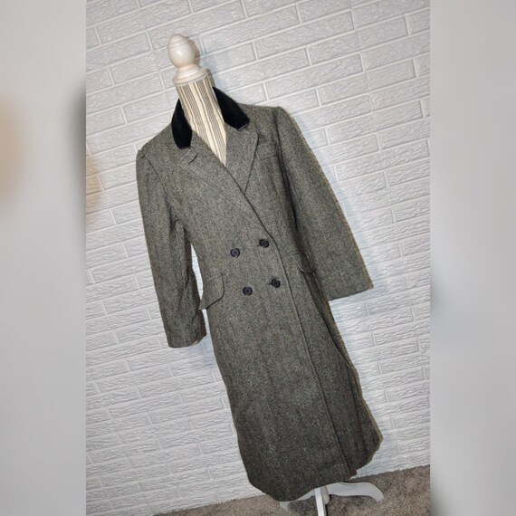 Vtg 70s Loring Black & Grey Herringbone Wool Coat