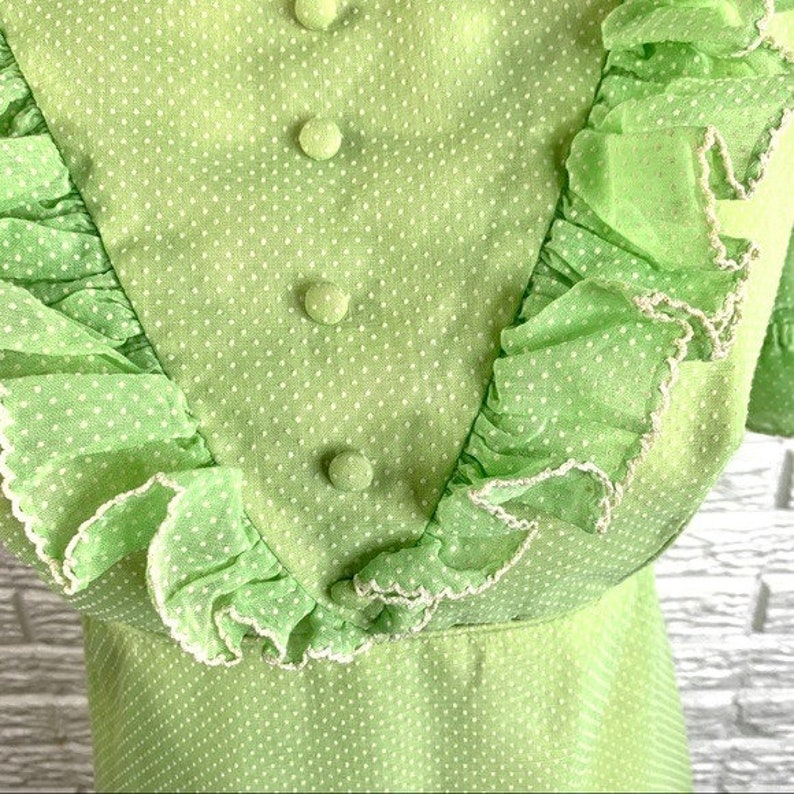 Vintage Green Polka Dot Ruffled Cottagecore Dress image 8
