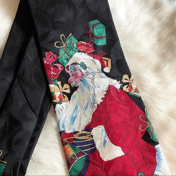 Vintage Christmas Ho Ho Ho Tie Silk Santa Presents - image 2