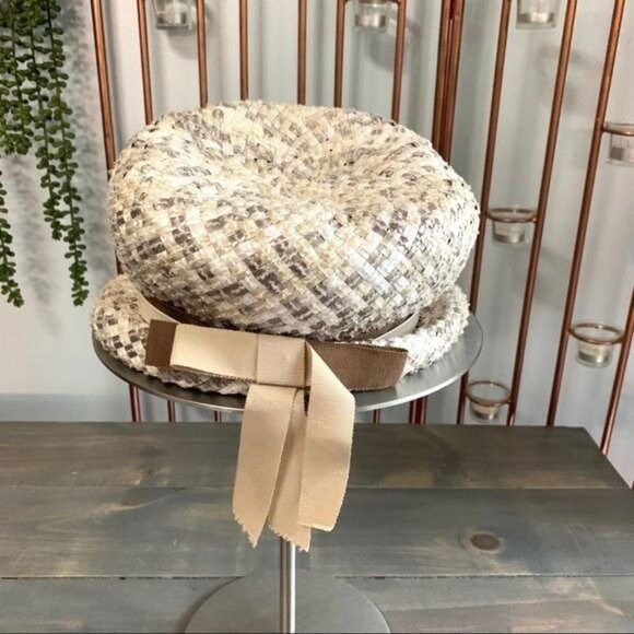 Vintage Cream & Brown Straw Cloche Hat - Etsy display picture 2