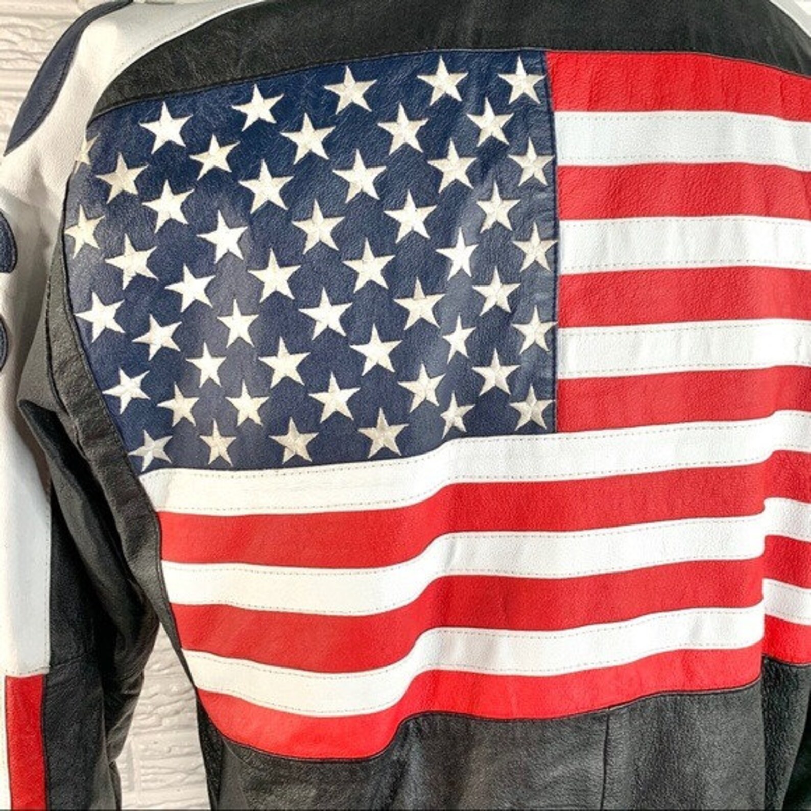 Vintage WHEREMI Michael Hoban Flag Leather Jacket - Etsy