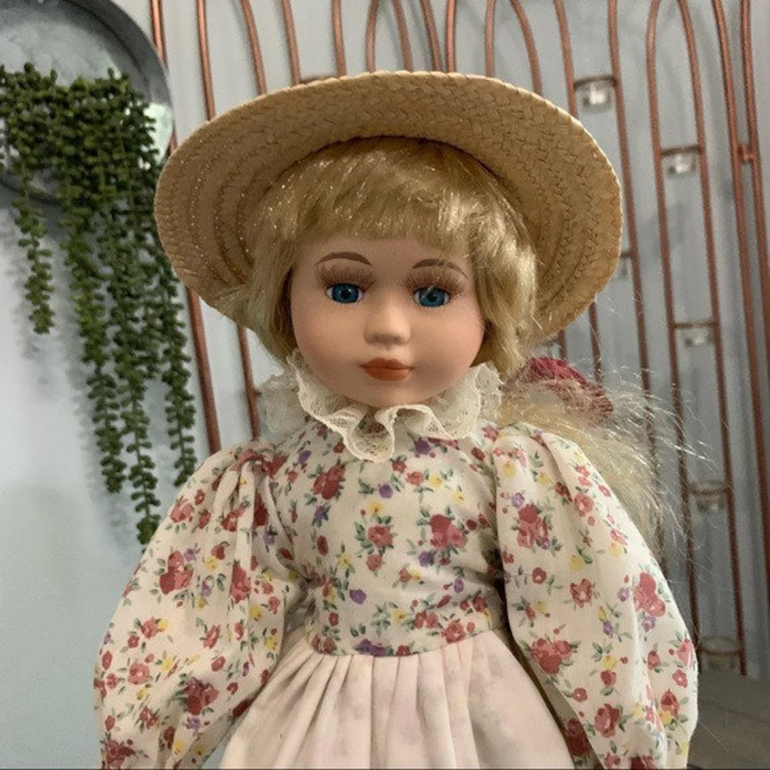Vintage Cottagecore Doll Floral Dress Straw Hat - Etsy