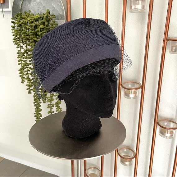 Vintage Blue Straw Cloche Hat Vintage Deadstock 1930s Navy Straw Cloche Hat With Tags - Etsy main image 4