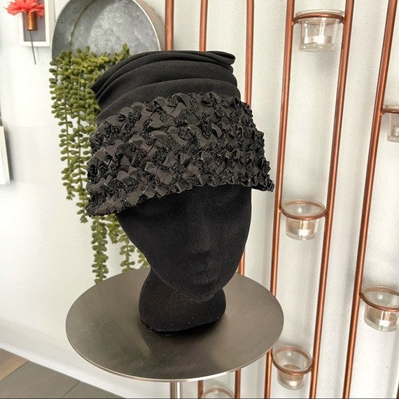 Vintage Union Made Cloche Hat Black Straw - image 5