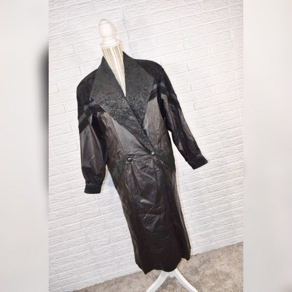Vtg 80s Wilson's Leather Long Black Leather Coat