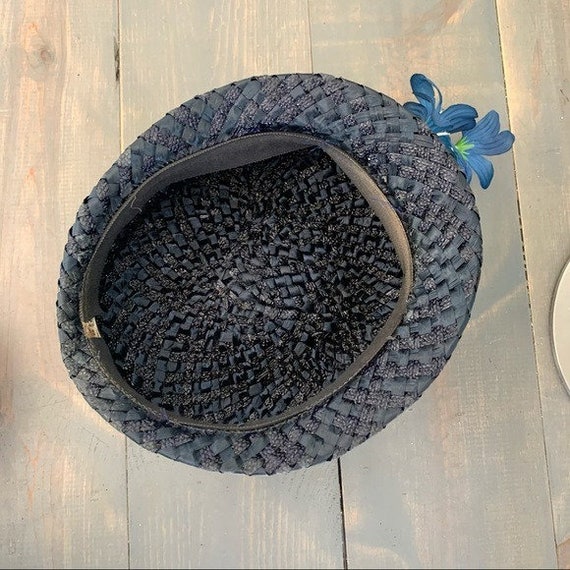 Vintage Blue Straw Hat Floral Accent Union Made - Etsy display picture 2