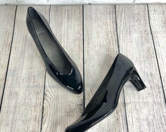 Vintage Stuart Weitzman Schwarze Lackleder Pumps Heels Größe 9M