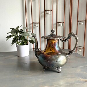 Vintage Ascot av Oneida Community Sheffield reproduktion silverpläterad tekanna