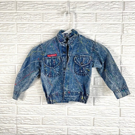 Vintage Nunu Multicolored Paint Splattered Denim Jean Jacket Size 