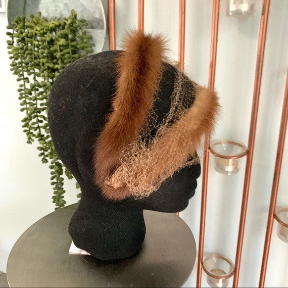 Vintage Casque Fascinator Hat Brown Mink Fur - image 2