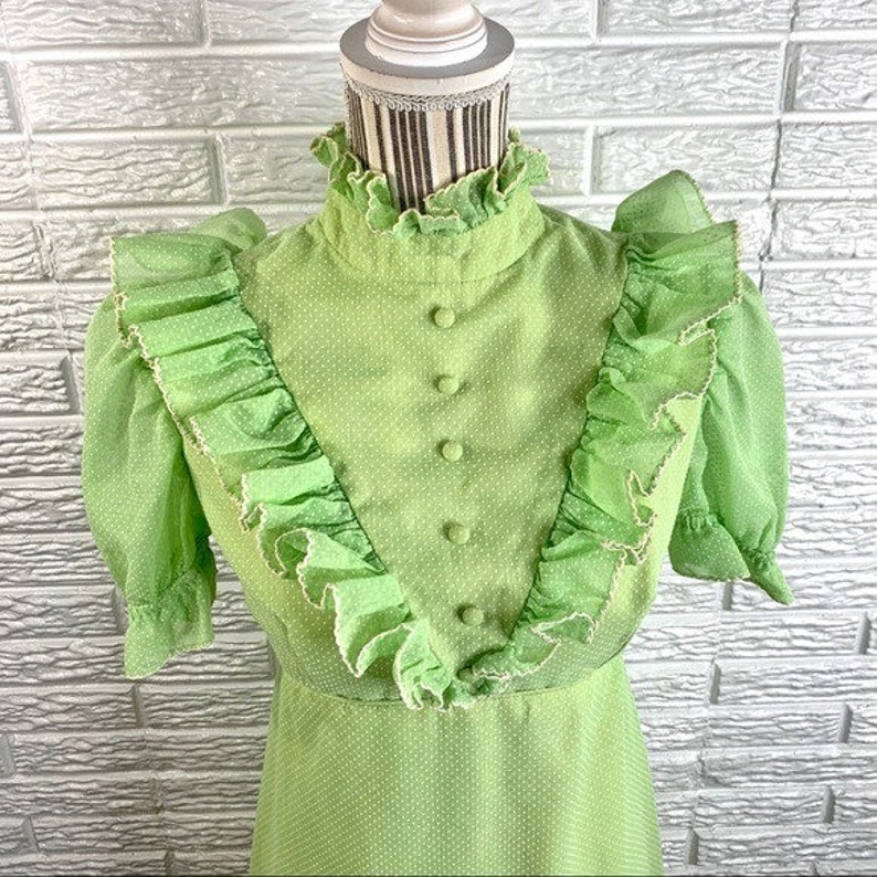Vintage Green Polka Dot Ruffled Cottagecore Dress image 4
