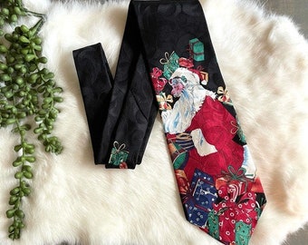 Vintage Christmas Ho Ho Ho Tie Silk Santa Presents