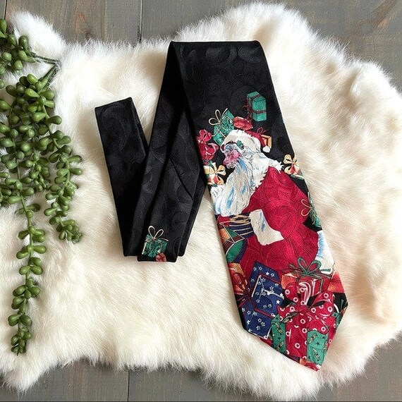 Vintage Christmas Ho Ho Ho Tie Silk Santa Presents - image 1