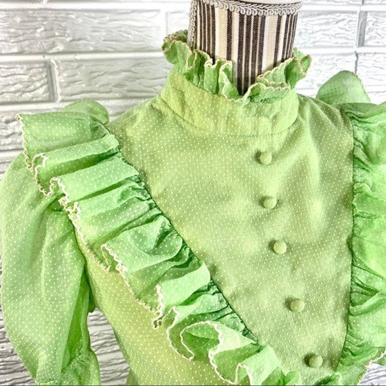 Vintage Green Polka Dot Ruffled Cottagecore Dress image 6