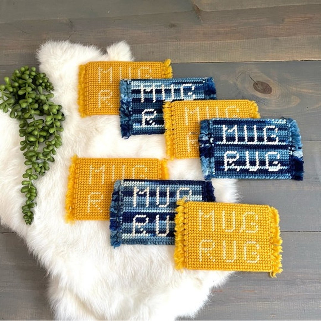 Vintage Handmade Needlepoint Mug Rug Coaster Set With Fringe Etsy
