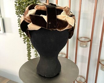 Vintage Union Made Capulet Hat Velvet Brown Tan - Etsy display picture 2