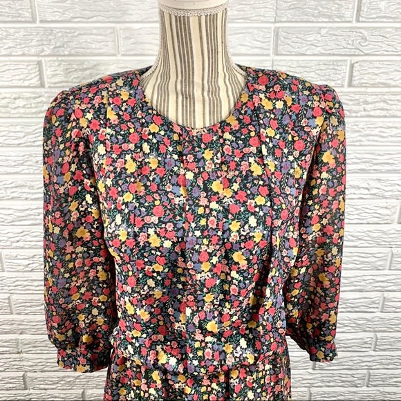 Vintage USA Petites Sheer Floral Midi Dress - Etsy