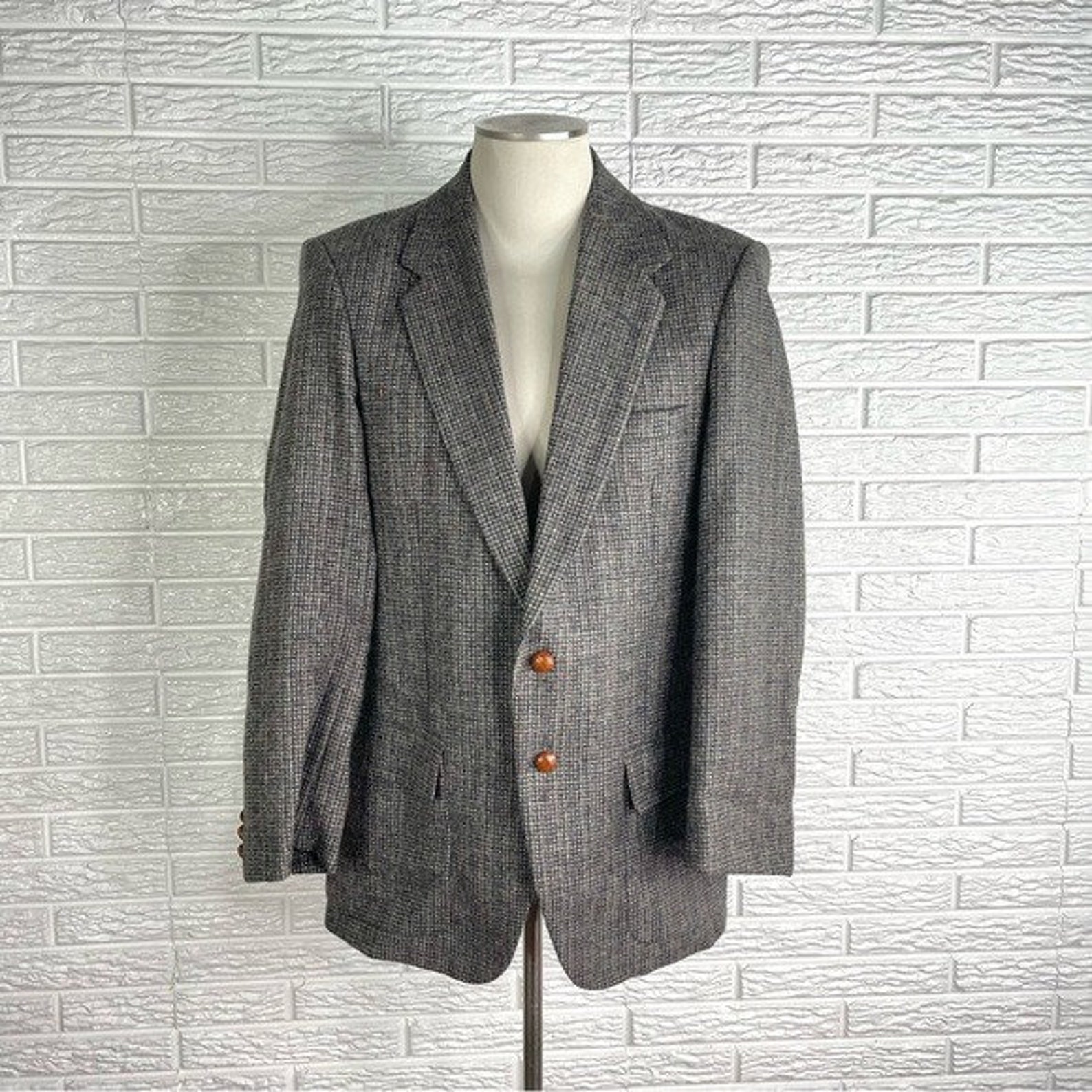Veste Blazer Homme Mallalieus Tweed Vert à Chevrons - Taille 40L - Fabriqué UK