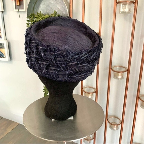 Vintage Union Made Toque Ribbon Wrapped Hat Blue - Etsy