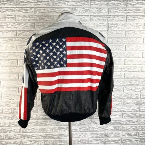 Vintage WHEREMI Michael Hoban Flag Leather Jacket - Etsy