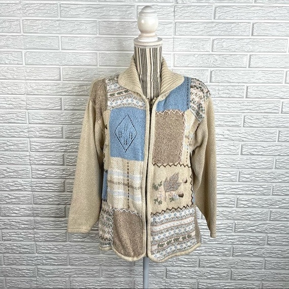 Vintage Jantzen Classics Hand Embroidered Zip up Cardigan Sweater