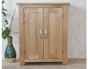 Slimline Oak Cloakroom Bathroom Vanity Cabinet | Bathroom Storage Unit 310