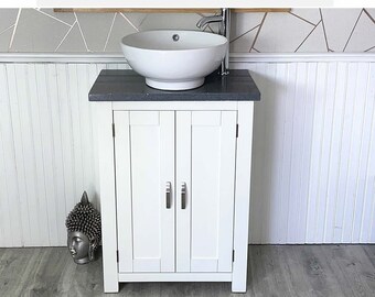 Painted White Bathroom Vanity Unit Dark Grey Quartz Top Marble Basin  Choice 310PDGQSBC