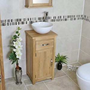 Solid Oak Bathroom Cabinet | Small Bathroom Vanity Units | Mirror ...