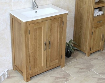 Solid Oak Bathroom Vanity Unit | Ceramic Inset Basin 310INSET