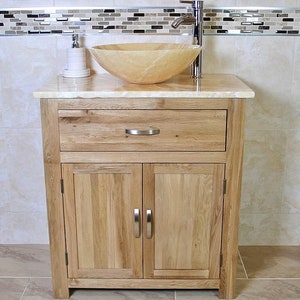 Bathroom Vanity Unit Oak Modern Cabinet Wash Stand Golden Onyx Top & Basin 502GO025GO