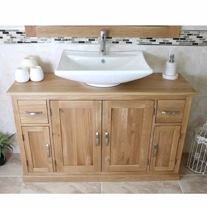 Bathroom Vanity Unit Furniture Wash Stand Oak Cabinet & White Ceramic Basin 402CB016